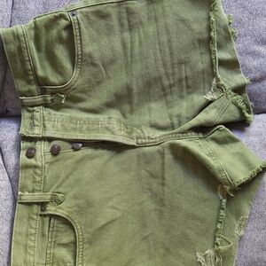 Free People Makai Olive Green Cut Off Distressed Denim Shorts Size 28